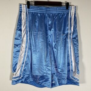 Nike Basketball Shorts Mens Dazzle Shiny Blue Stripes Heavy New Drawstring‎ Logo